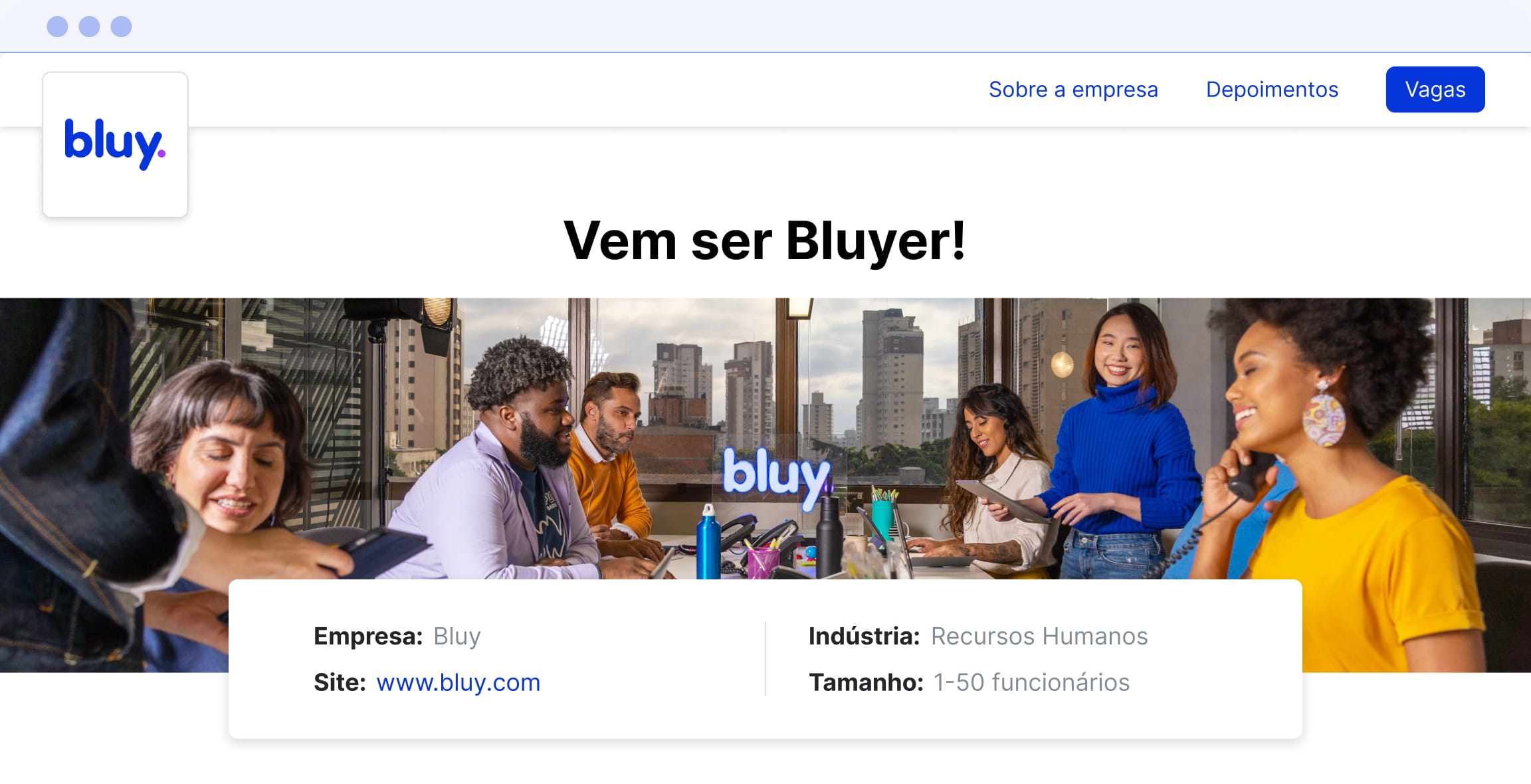 Tela Bluy: Página de empresas