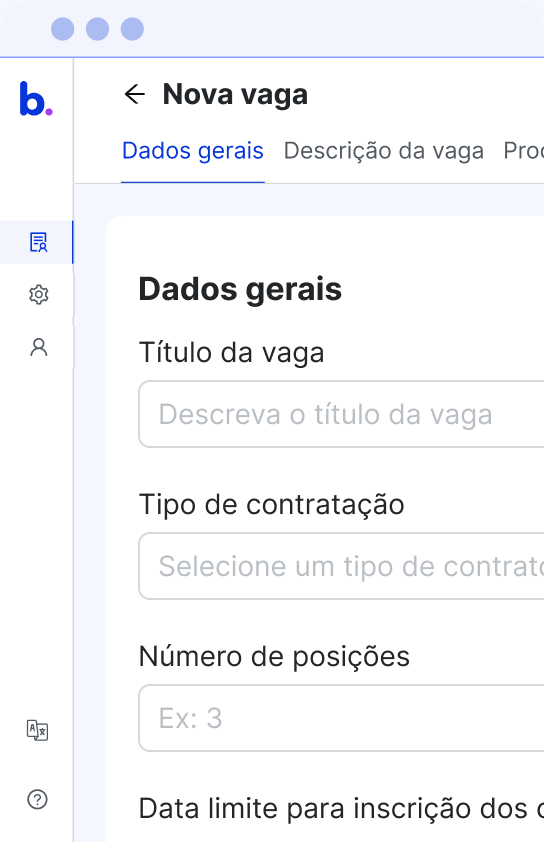 Tela Bluy: Criação de vagas