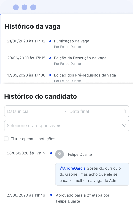 Histórico de vagas e candidato