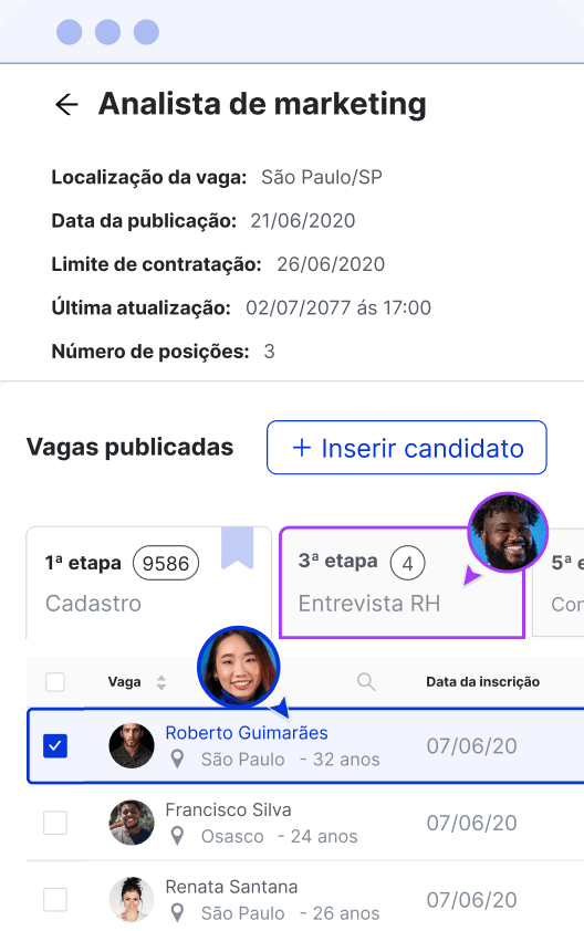 Tela de recrutamento e vagas